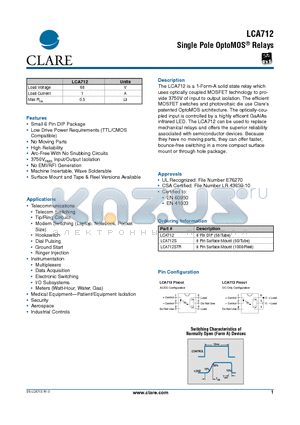 LCA712 datasheet - Single Pole OptoMOS Relays