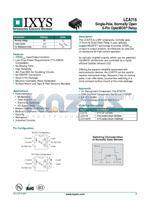 LCA715S datasheet - Single-Pole, Normally Open 6-Pin OptoMOS Relay