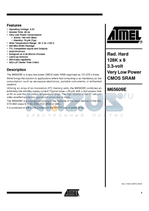 MM0-65609EV-40-E datasheet - Rad. Hard 128K x 8 3.3-volt Very Low Power CMOS SRAM