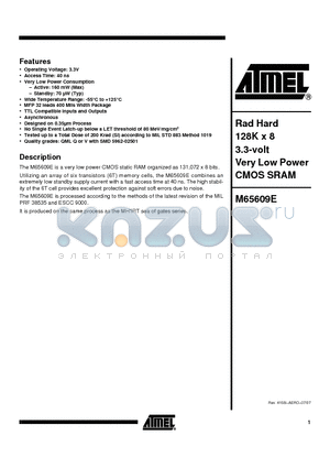 MM0-65609EV-40SV datasheet - Rad Hard 128K x 8 3.3-volt Very Low Power CMOS SRAM