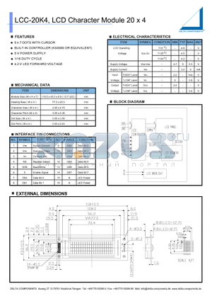 LCC-20K4 datasheet - LCD Character Module 20 x 4
