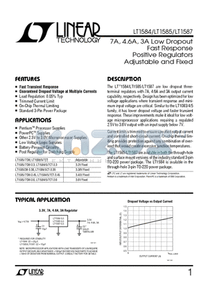 LT1584CT-3.3 datasheet - 7A, 4.6A, 3A Low Dropout Fast Response Positive Regulators Adjustable and Fixed