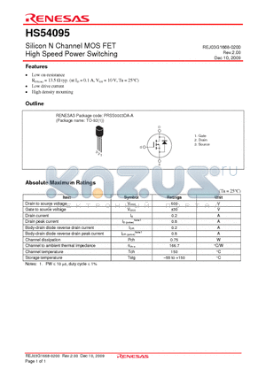 HS54095 datasheet - Silicon N Channel MOS FET High Speed Power Switching