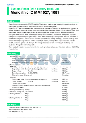 MM1027XD datasheet - System Reset (with battery back-up) Monolithic IC