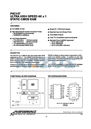 P4C147 datasheet - ULTRA HIGH SPEED 4K x 1 STATIC CMOS RAM