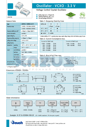 JCO924 datasheet - Voltage Control Crystal Oscillator