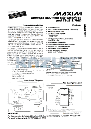 MAX121EVKIT-DIP datasheet - 308Ksps ADC with DSP Interface and 78dB SINAD