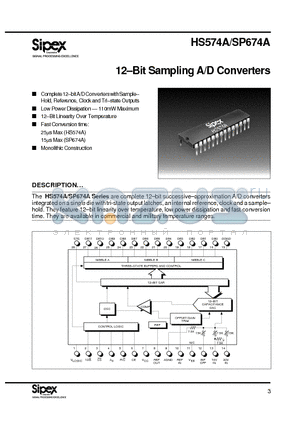 HS574AT883 datasheet - 12-bit Sampling A/D Converters