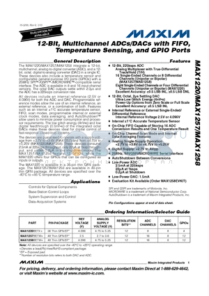 MAX1220BETX datasheet - 12-Bit, Multichannel ADCs/DACs with FIFO, Temperature Sensing, and GPIO Ports