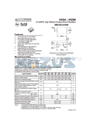 HS5A_10 datasheet - 5.0 AMPS. High Efficient Surface Mount Rectifiers