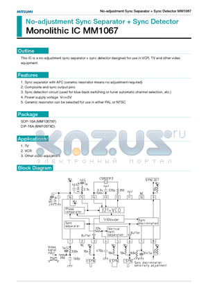 MM1067 datasheet - No-adjustment Sync Separator  Sync Detector