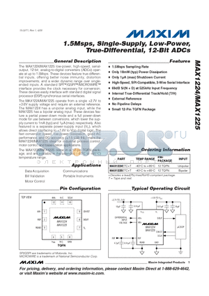 MAX1224 datasheet - 1.5Msps, Single-Supply, Low-Power, True-Differential, 12-Bit ADCs