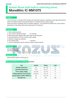 MM1075XD datasheet - System Reset (with built-in watchdog timer) Monolithic IC