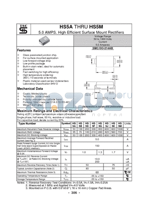 HS5D datasheet - 5.0 AMPS. High Efficient Surface Mount Rectifiers