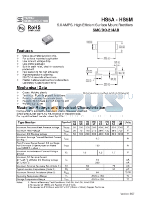HS5F datasheet - 5.0 AMPS. High Efficient Surface Mount Rectifiers
