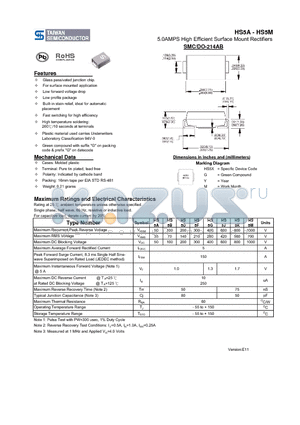 HS5D datasheet - 5.0AMPS High Efficient Surface Mount Rectifiers