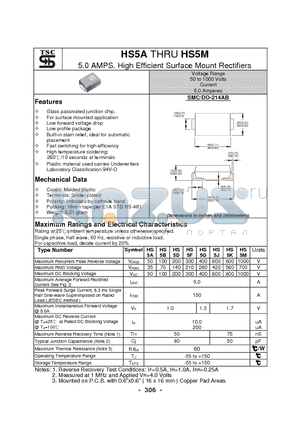 HS5J datasheet - 5.0 AMPS. High Efficient Surface Mount Rectifiers