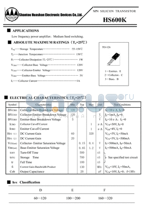 HS600K datasheet - NPN S I L I C O N T R A N S I S T O R