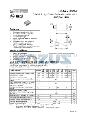 HS5M datasheet - 5.0 AMPS. High Efficient Surface Mount Rectifiers