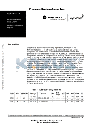 MC9S12DB datasheet - HCS12DB Family Product Proposal