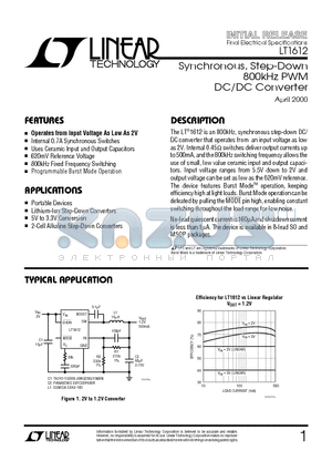 LT1612ES8 datasheet - Synchronous, Step-Down 800kHz PWM DC/DC Converter