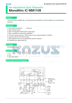 MM1109 datasheet - No-adjustment Sync Separator Monolithic IC