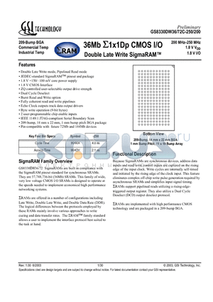 GS8330DW36-200 datasheet - Double Late Write SigmaRAM