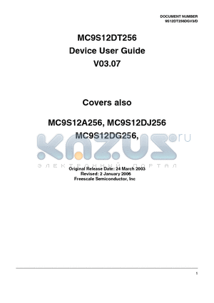 MC9S12DG256 datasheet - Device User Guide V03.07