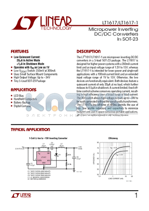 LT1617-1 datasheet - Micropower Inverting DC/DC Converters in SOT-23