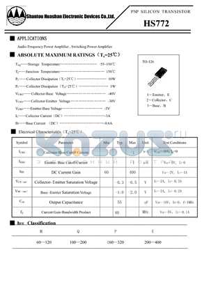 HS772 datasheet - PNP SILICON TRANSISTOR