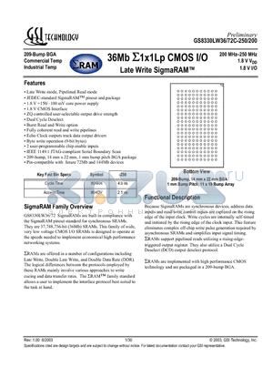 GS8330LW36C-200I datasheet - 36Mb S1x1Lp CMOS I/O Late Write SigmaRAM