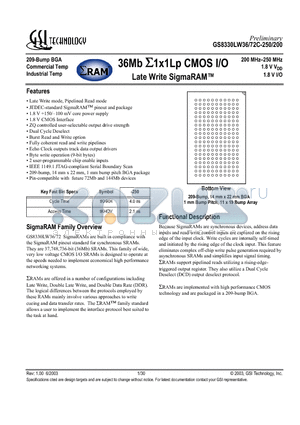 GS8330LW36C-250 datasheet - 36Mb S1x1Lp CMOS I/O Late Write SigmaRAM