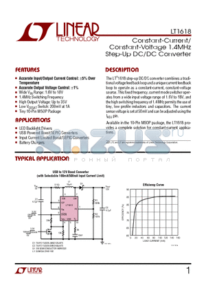 LT1618EMS datasheet - Constant-Current/ Constant-Voltage 1.4MHz Step-Up DC/DC Converter