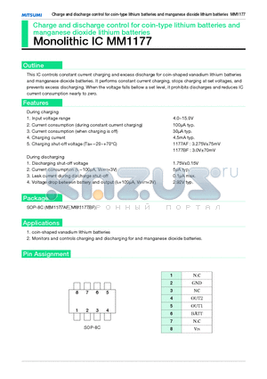 MM1177A datasheet - Charge and discharge control for coin-type lithium batteries and manganese dioxide lithium batteries