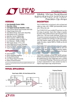 LT1630 datasheet - 30MHz, 10V/ls, Dual/Quad Rail-to-Rail Input and Output Precision Op Amps