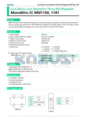 MM1180 datasheet - Low-Noise, Low-Satulation Three-Pin Regulator