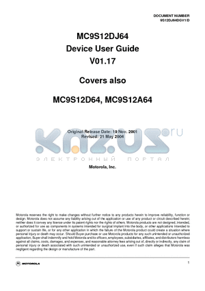 MC9S12DJ64VFU datasheet - MC9S12DJ64 Device User Guide V01.17