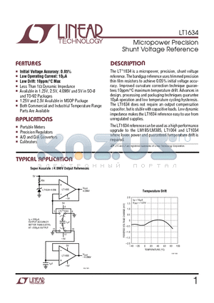 LT1634BCS8-2.5 datasheet - Micropower Precision Shunt Voltage Reference