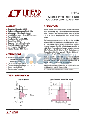 LT1635 datasheet - Micropower Rail-to-Rail Op Amp and Reference