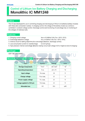 MM1248 datasheet - Control of Lithium Ion Battery Charging and Discharging