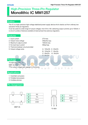 MM1257 datasheet - High-Precision Three-Pin Regulator