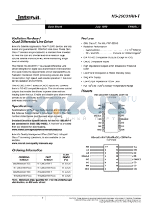 HS9-26C31RH-T datasheet - Radiation Hardened Quad Differential Line Driver