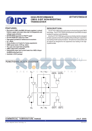 IDT74FCT863BSO datasheet - HIGH-PERFORMANCE CMOS 9-BIT NON-INVERTING TRANSCEIVER