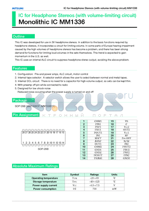 MM1336 datasheet - IC for Headphone Stereos (with volume-limiting circuit) Monolithic IC MM1336