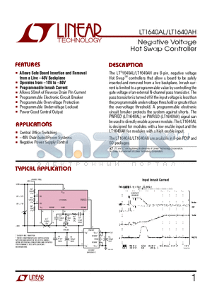 LT1640AH datasheet - Negative Voltage Hot Swap Controller