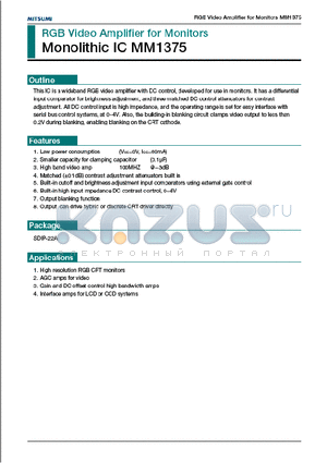 MM1375 datasheet - RGB Video Amplifier for Monitors Monolithic MM1375