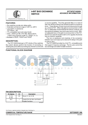 IDT74FST163209 datasheet - 9-BIT BUS EXCHANGE SWITCH