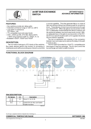 IDT74FST163212PA datasheet - 24-BIT BUS EXCHANGE SWITCH