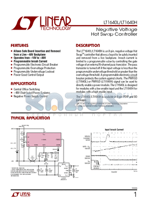 LT1640LIN8 datasheet - Negative Voltage Hot Swap Controller