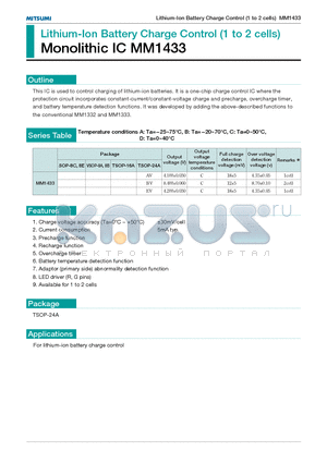 MM1433 datasheet - Lithium-Ion Battery Charge Control (1 to 2 cells)